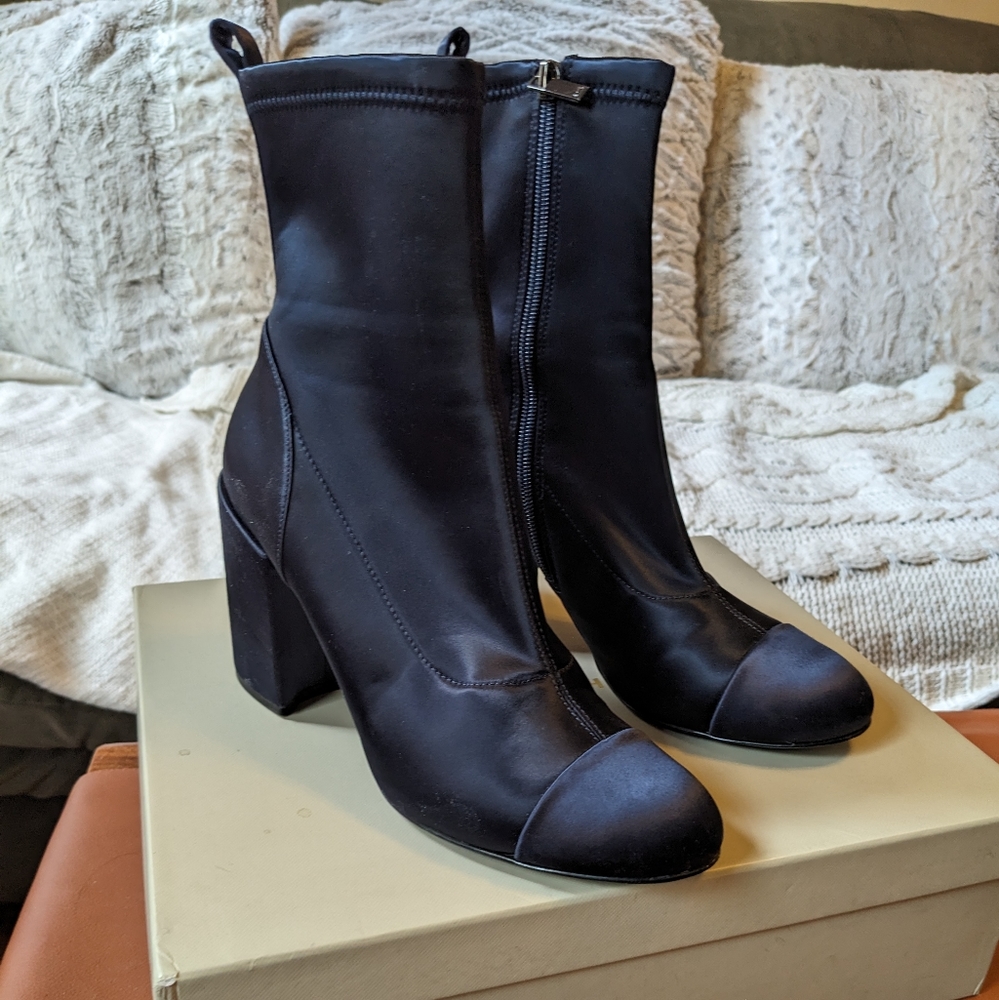 Marc Fisher Dark Blue Satin Booties